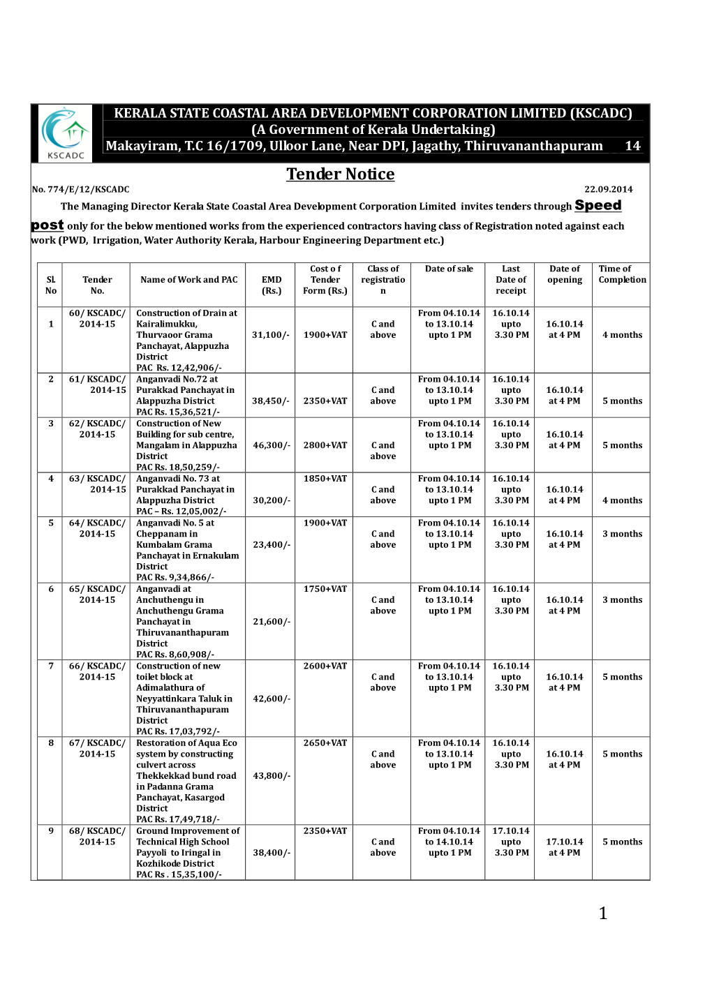 Tender Notice No