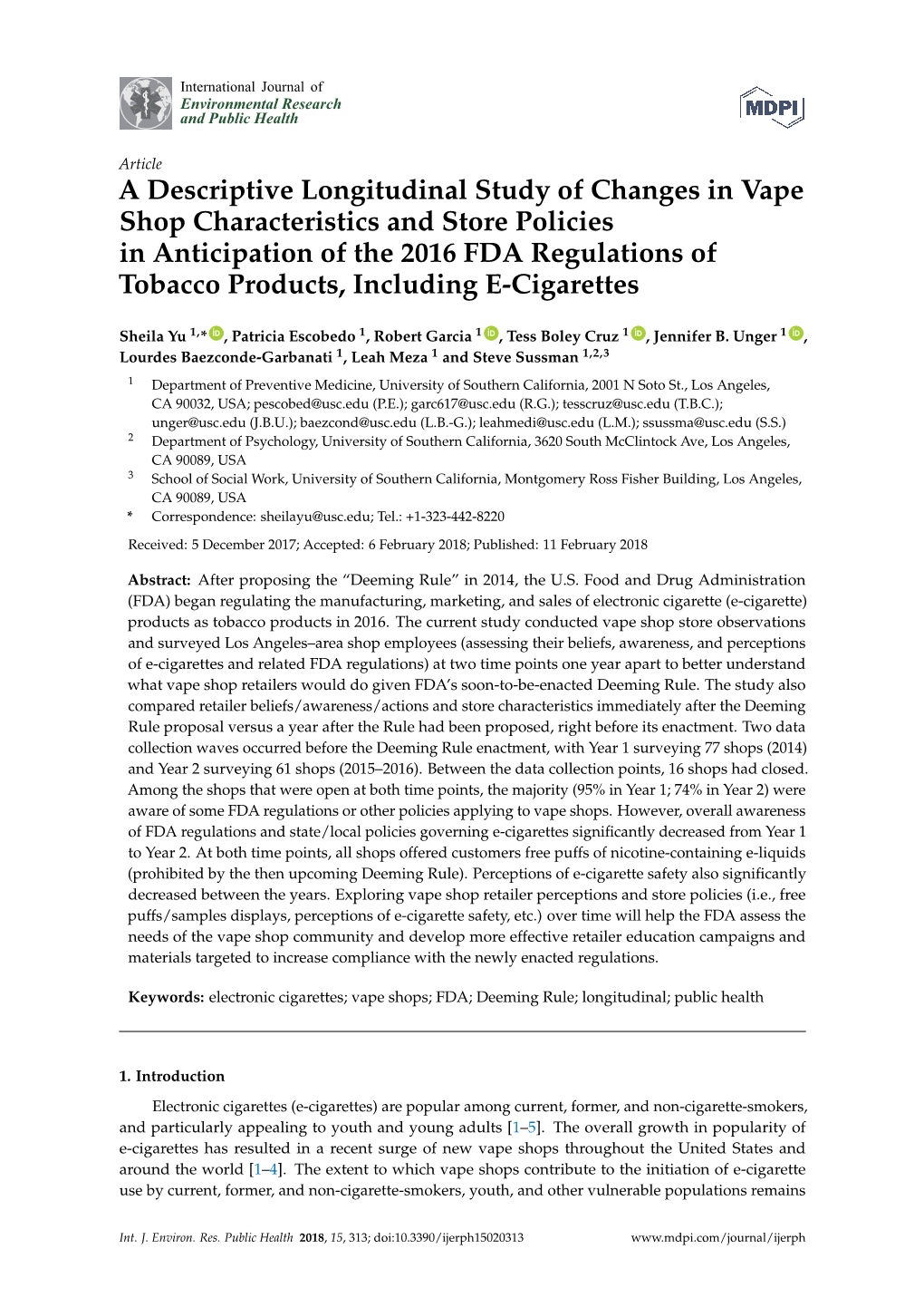 A Descriptive Longitudinal Study of Changes in Vape Shop