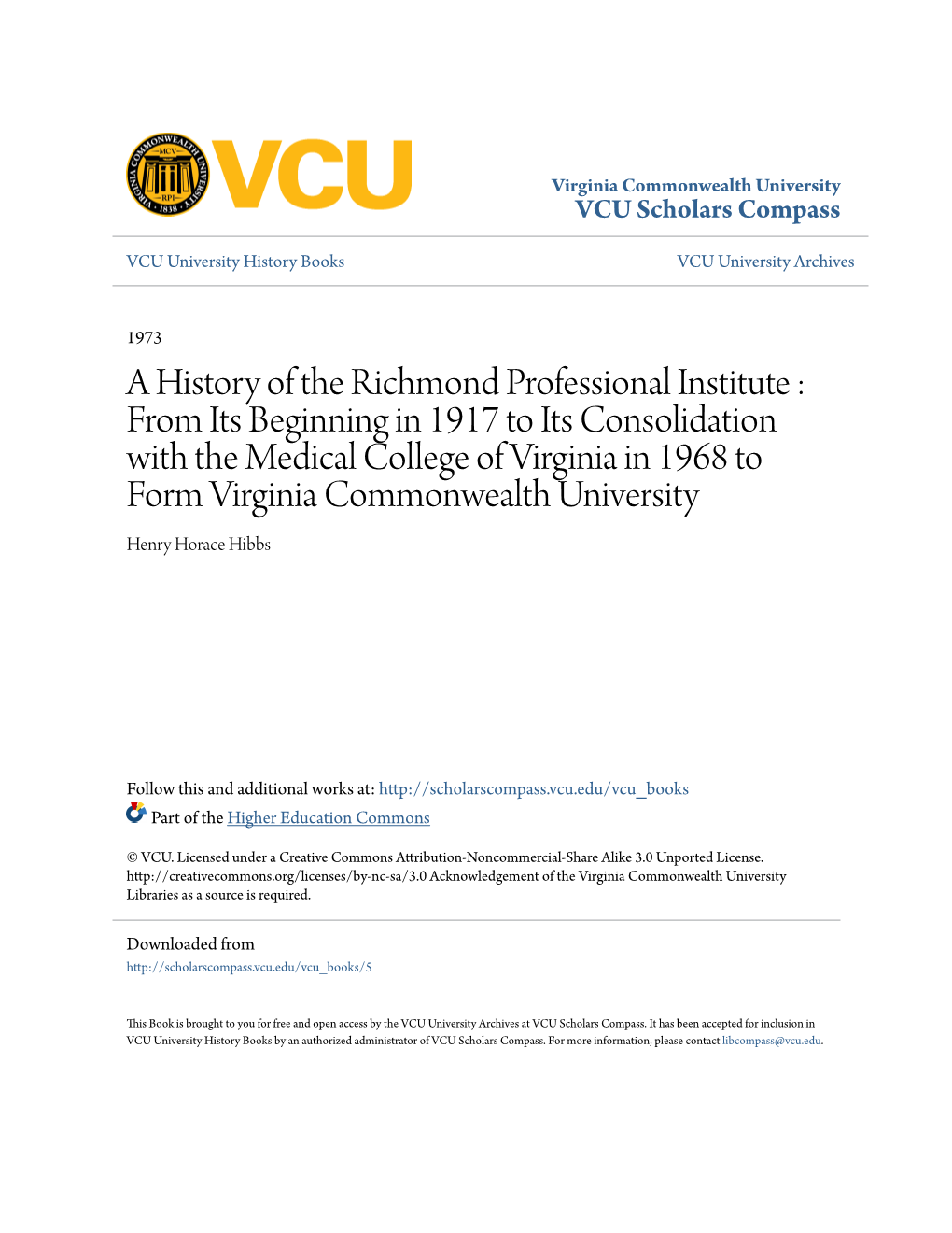 A History of the Richmond Professional Institute : from Its