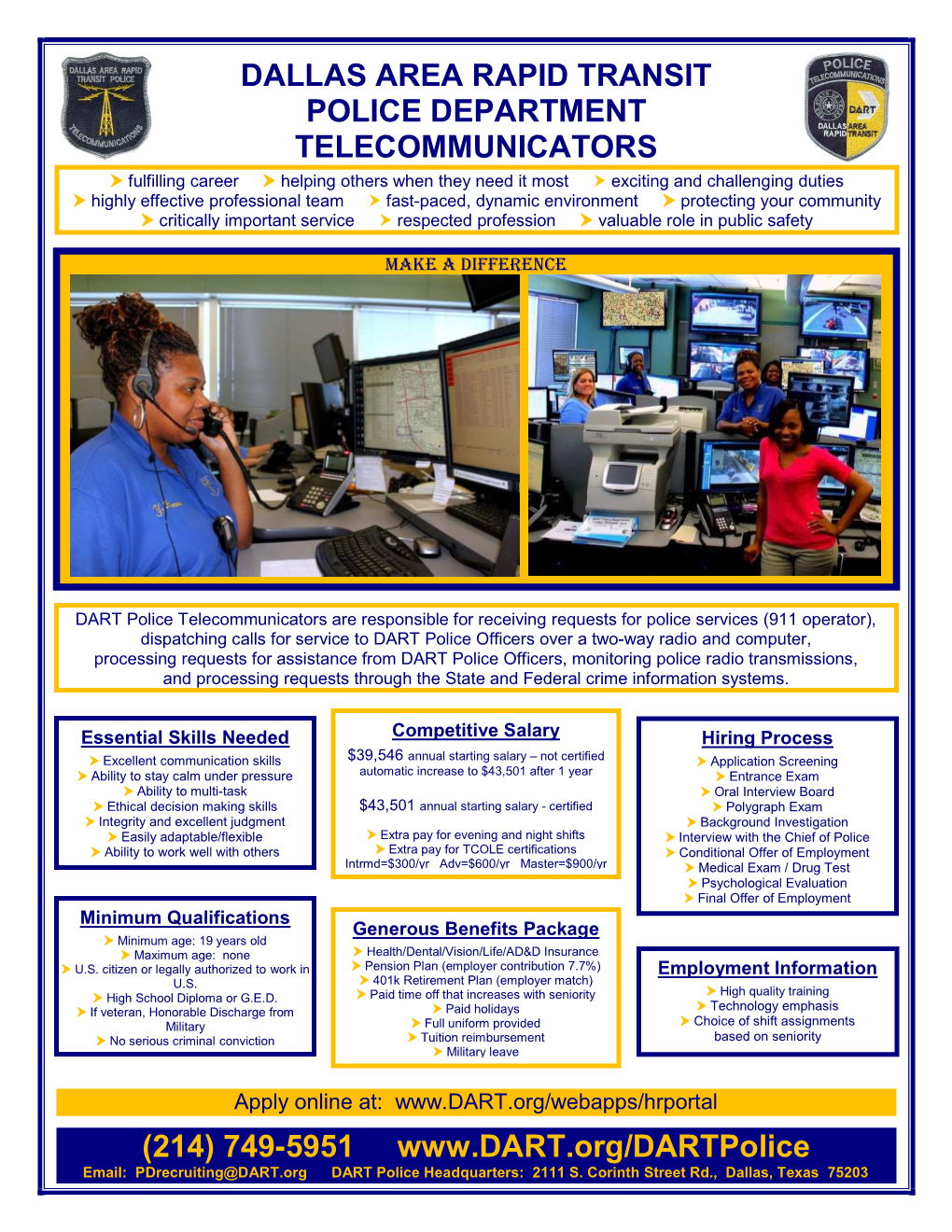 Dallas Area Rapid Transit Police Department Telecommunicators (214) 749-5951