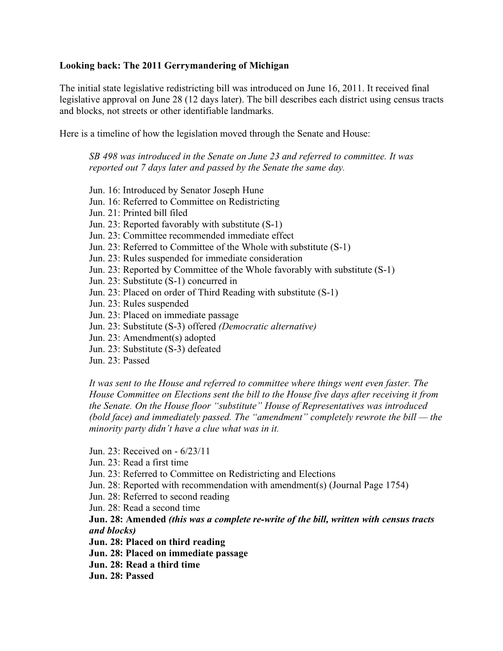 2011 MI Redistricting Bill Timeline