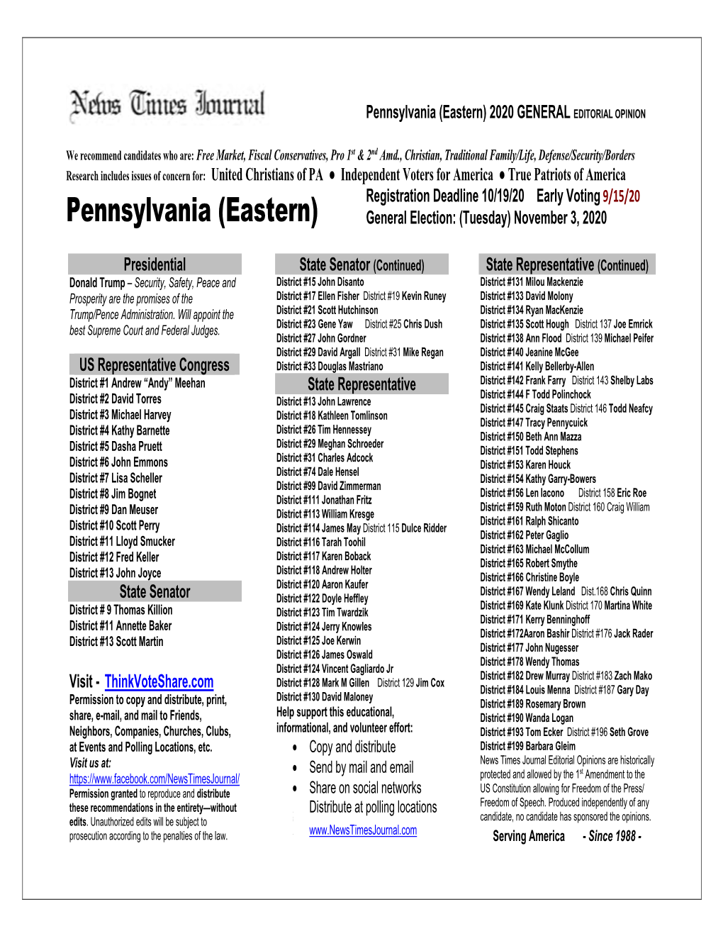 Pennsylvania (Eastern) 2020 GENERAL EDITORIAL OPINION
