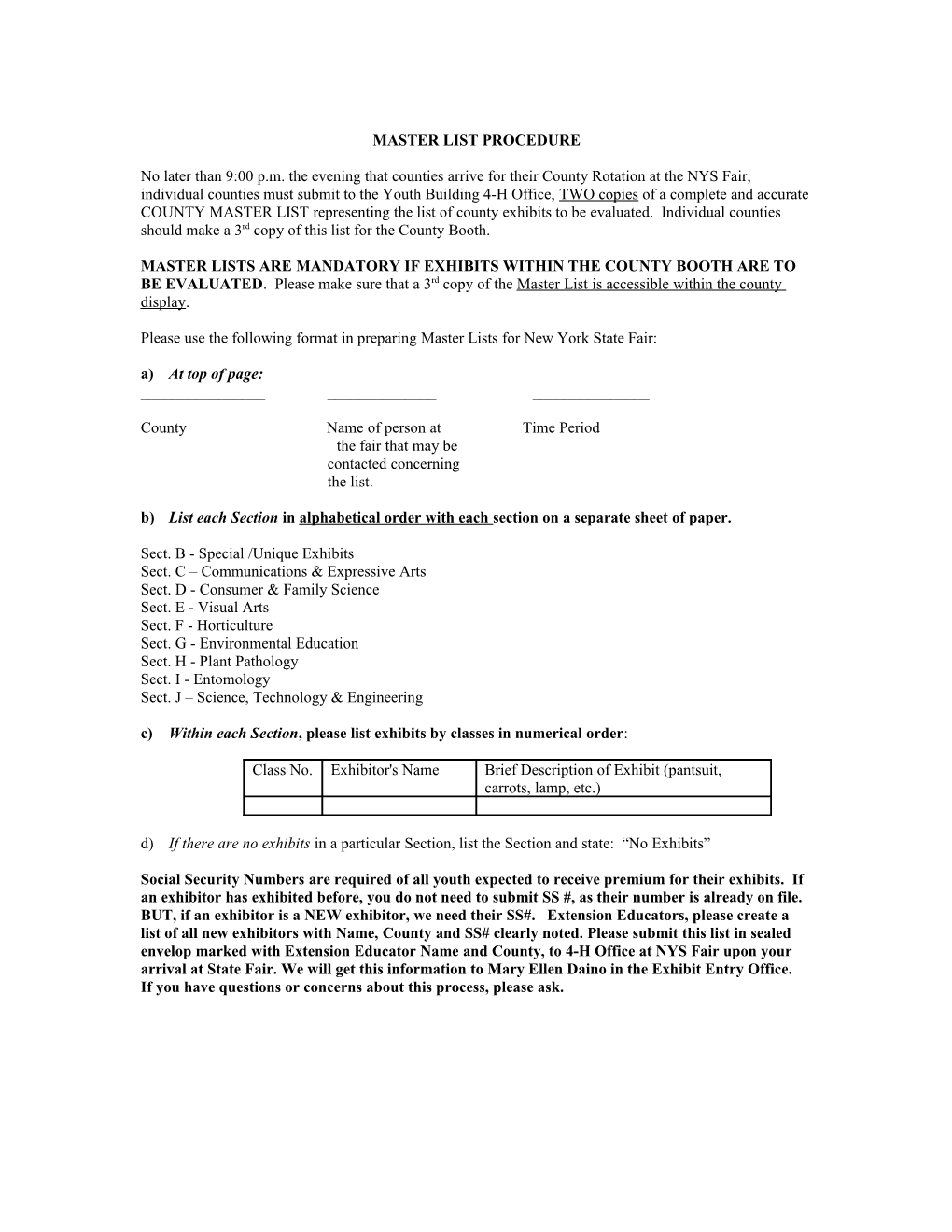 2006 Master List Procedure