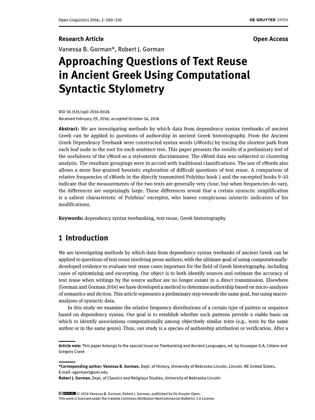 Approaching Questions of Text Reuse in Ancient Greek Using Computational Syntactic Stylometry