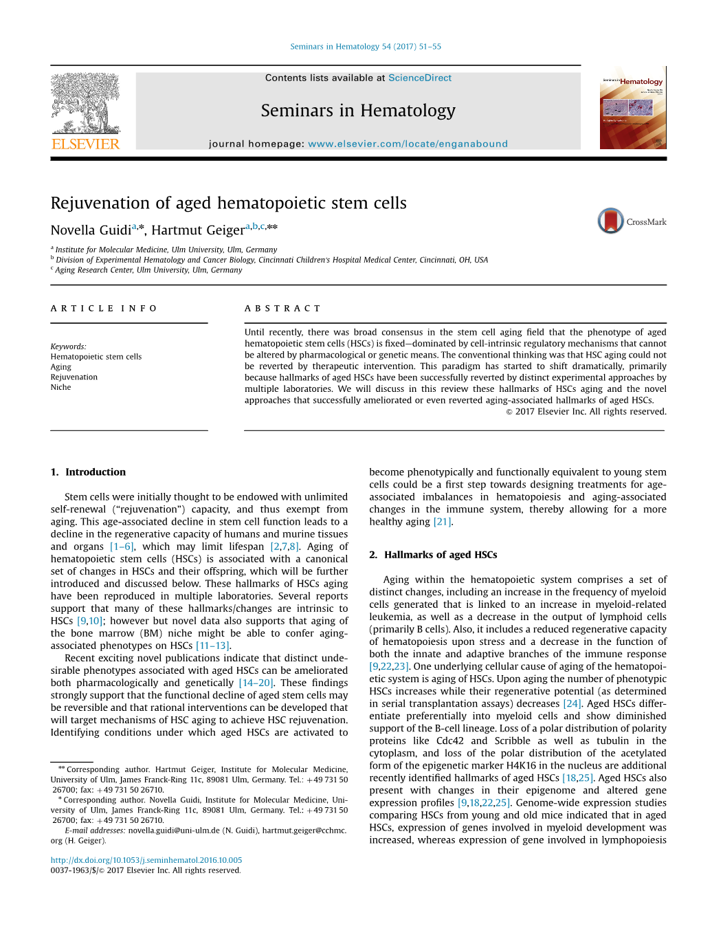 Rejuvenation of Aged Hematopoietic Stem Cells