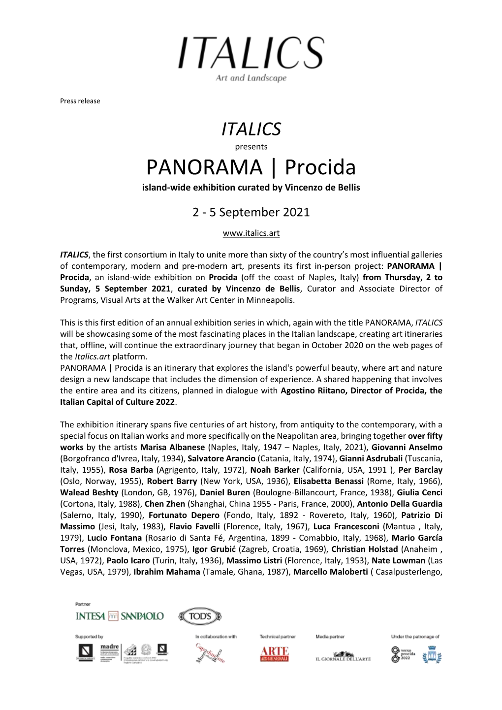 PANORAMA | Procida Island-Wide Exhibition Curated by Vincenzo De Bellis