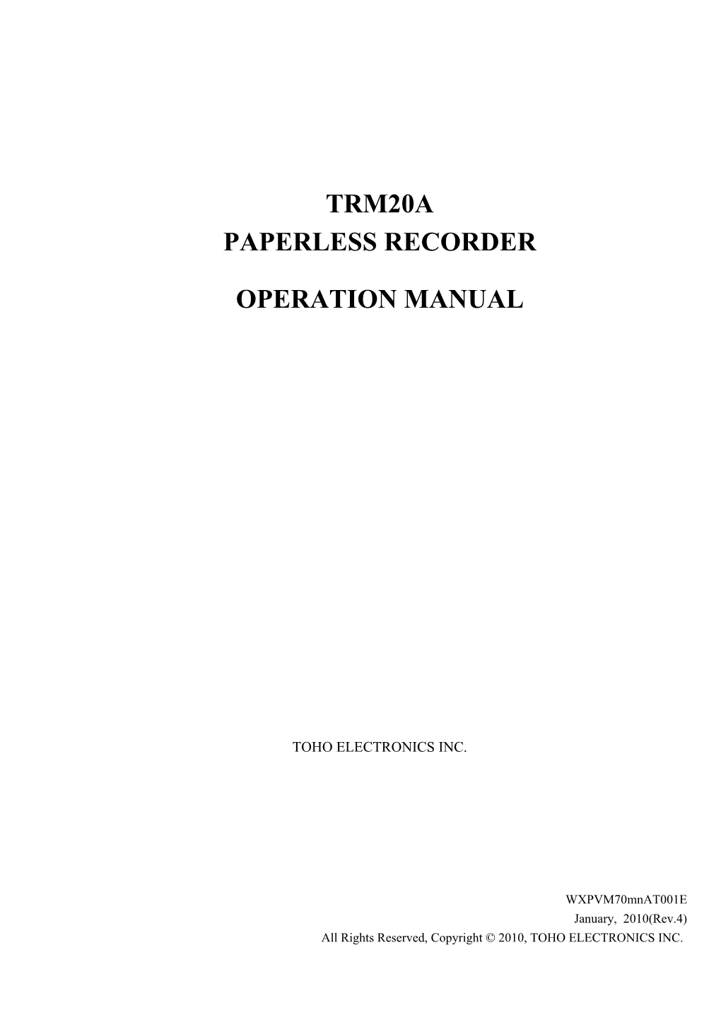Trm20a Paperless Recorder Operation Manual