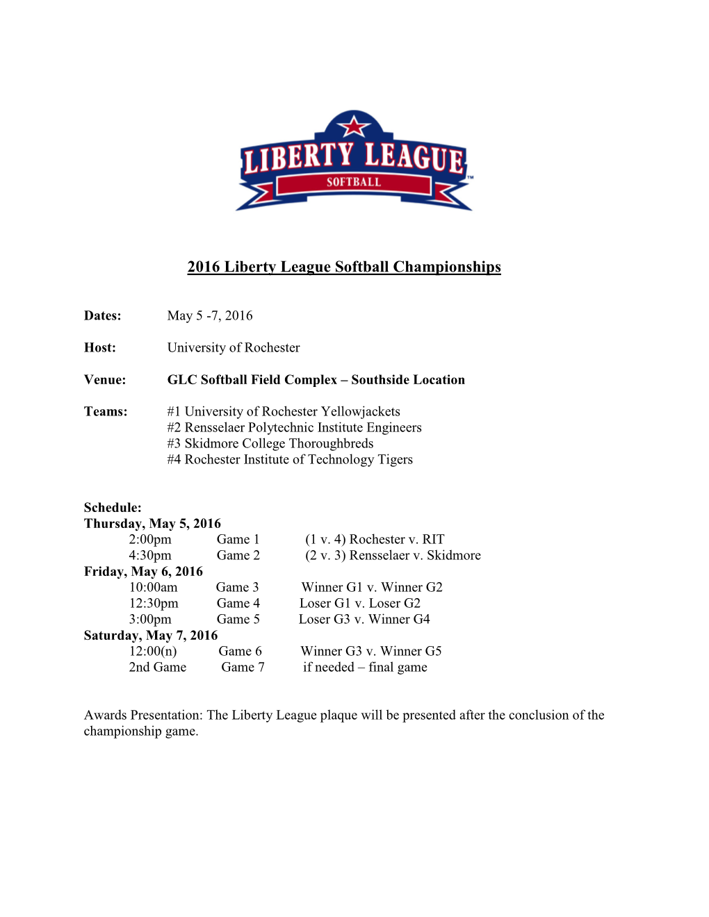 2016 Liberty League Softball Championships