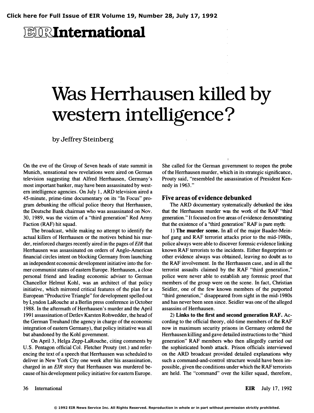 Was Herrhausen Killed by Western Intelligence?