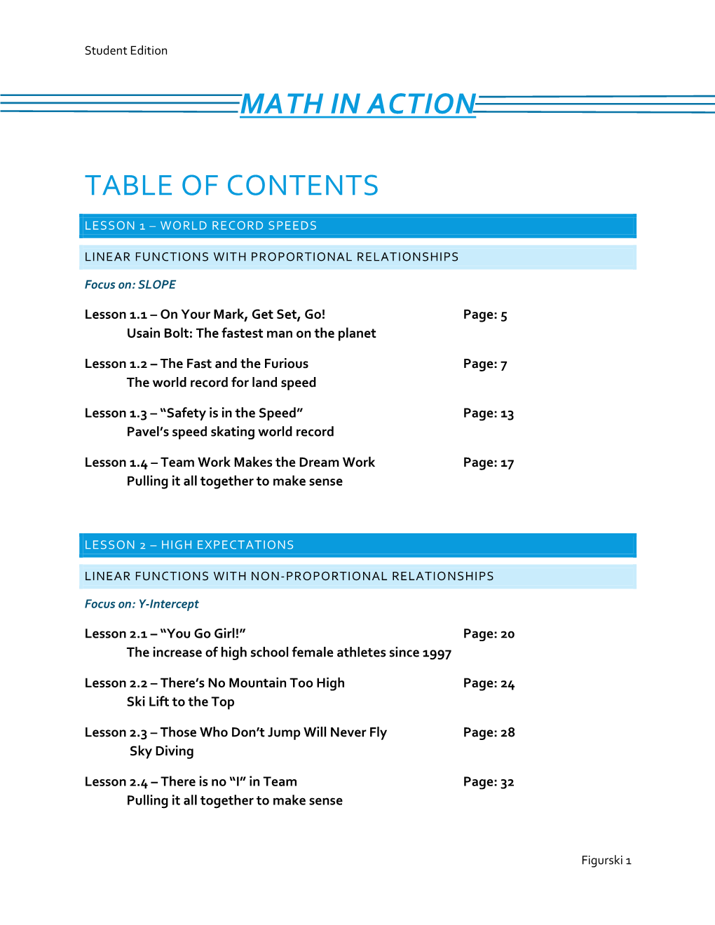 Math in Action Table of Contents