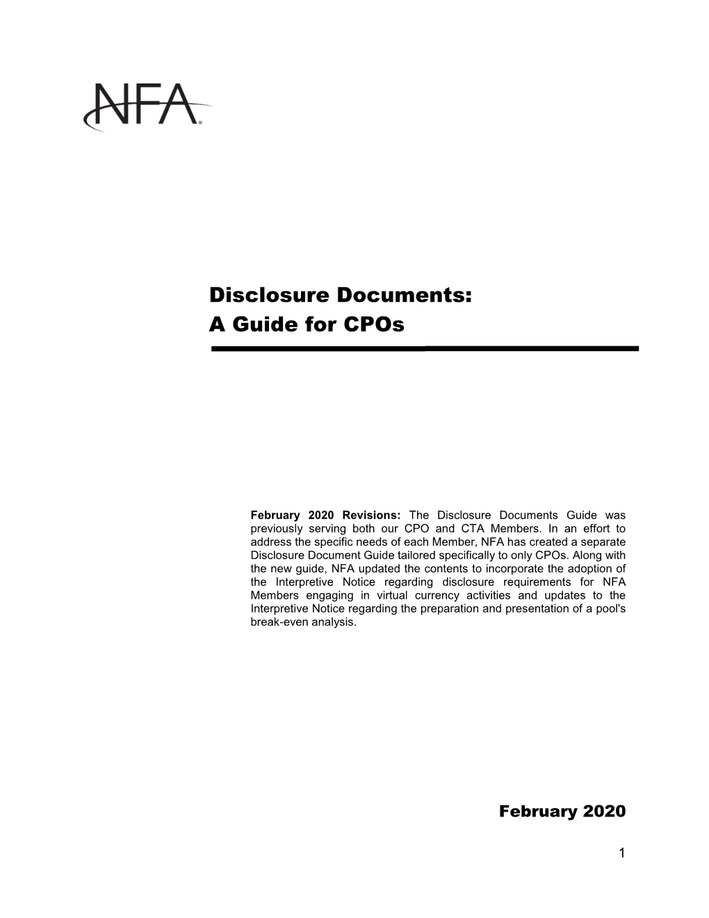 NFA's Disclosure Document Guide: a Guide for Cpos