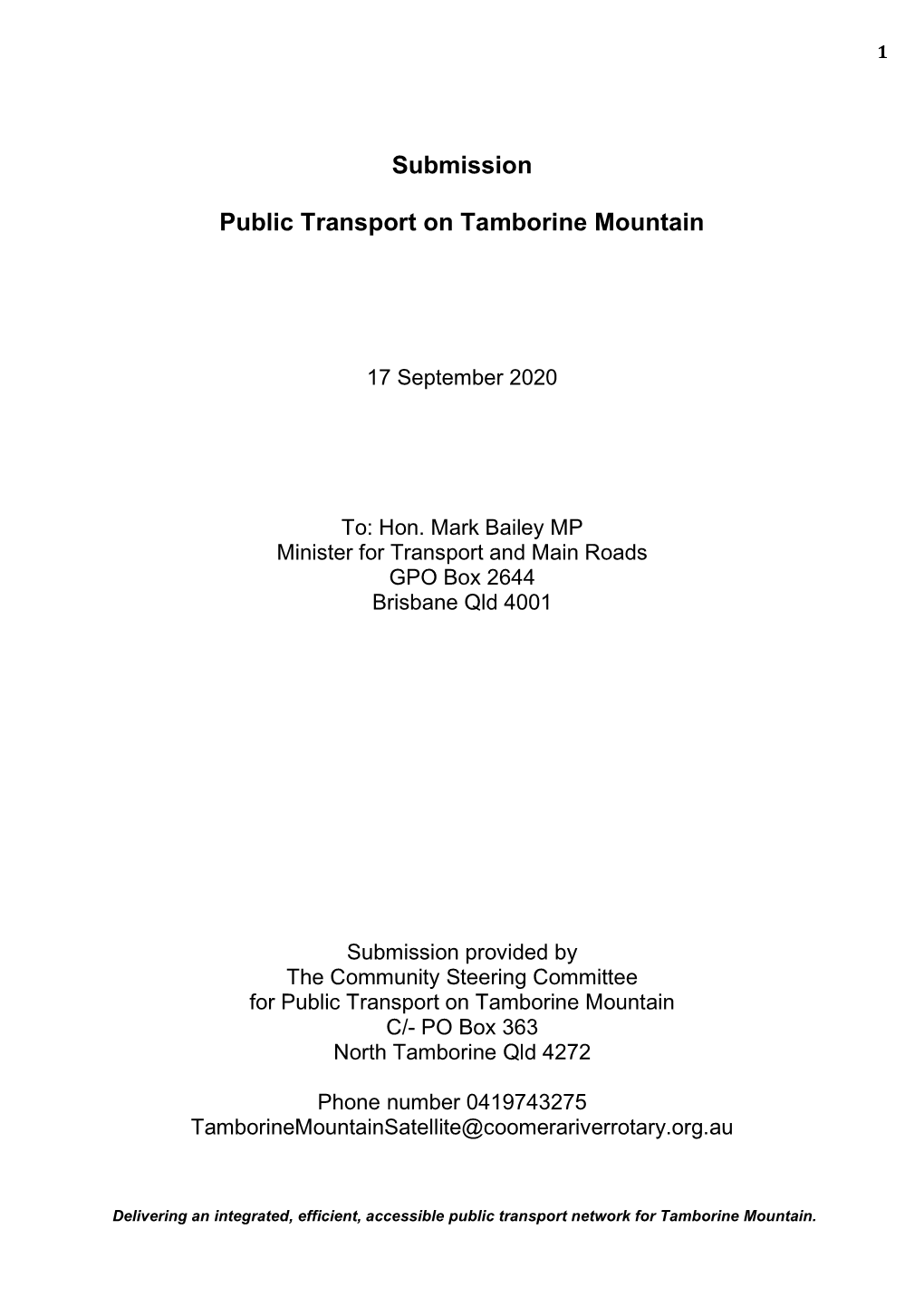 Submission Public Transport on Tamborine Mountain