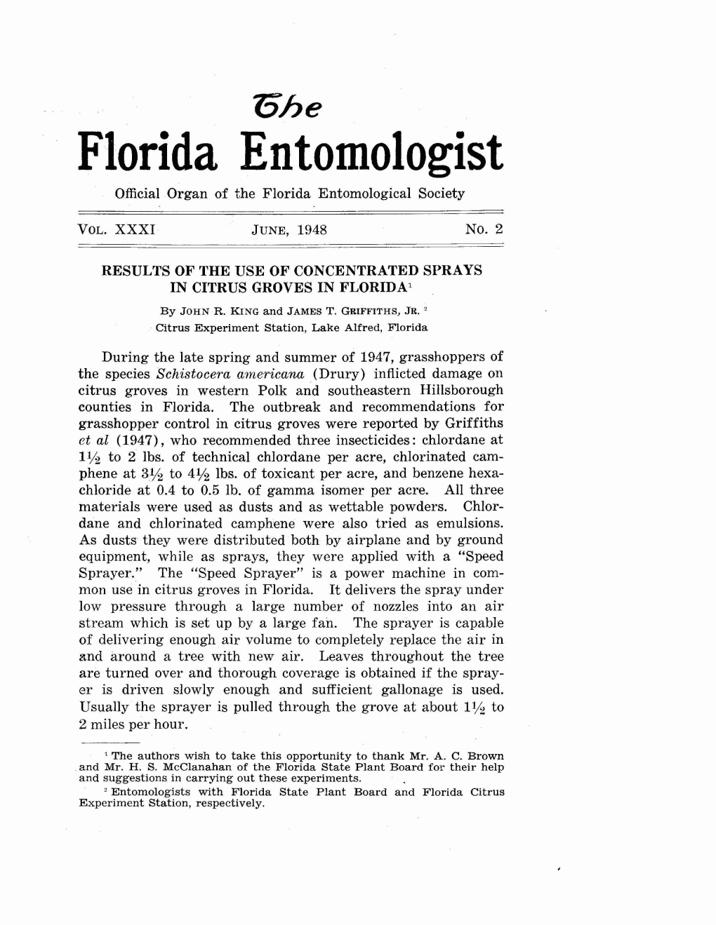 Florida Entomologist Official Organ of the Florida Entomological Society