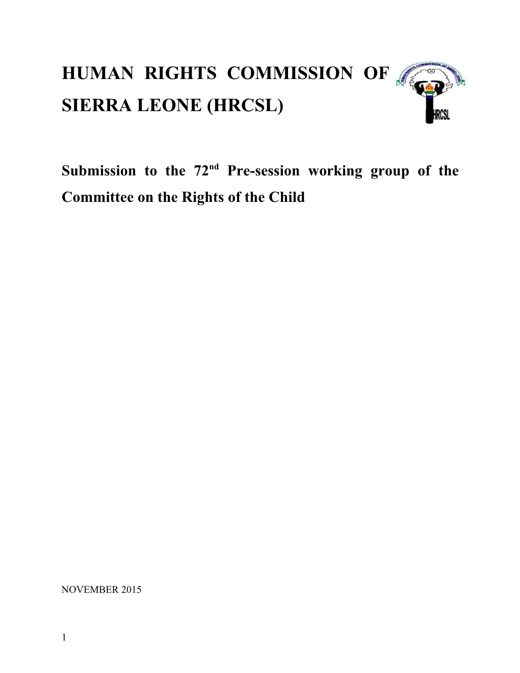 Submission to the 72Nd Pre-Session Working Group of the Committee on the Rights of the Child