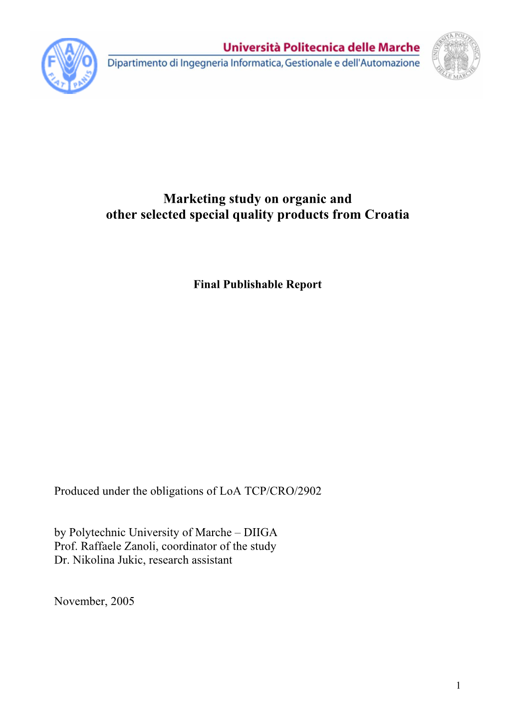 Marketing Study on Organic and Other Selected Special Quality Products from Croatia