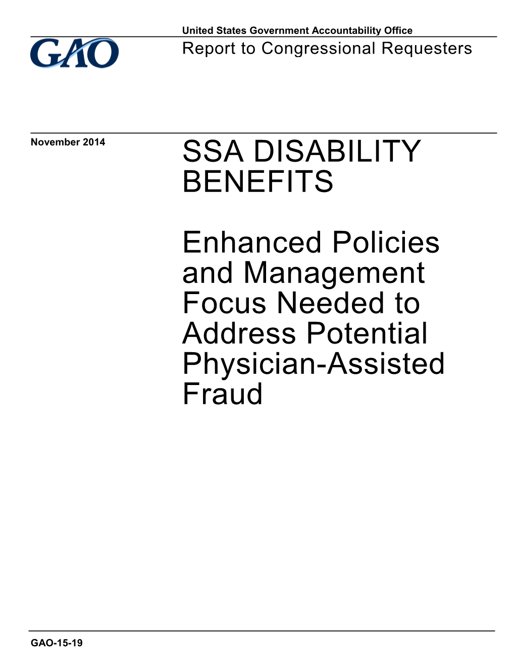 GAO-15-19, SSA Disability Benefits