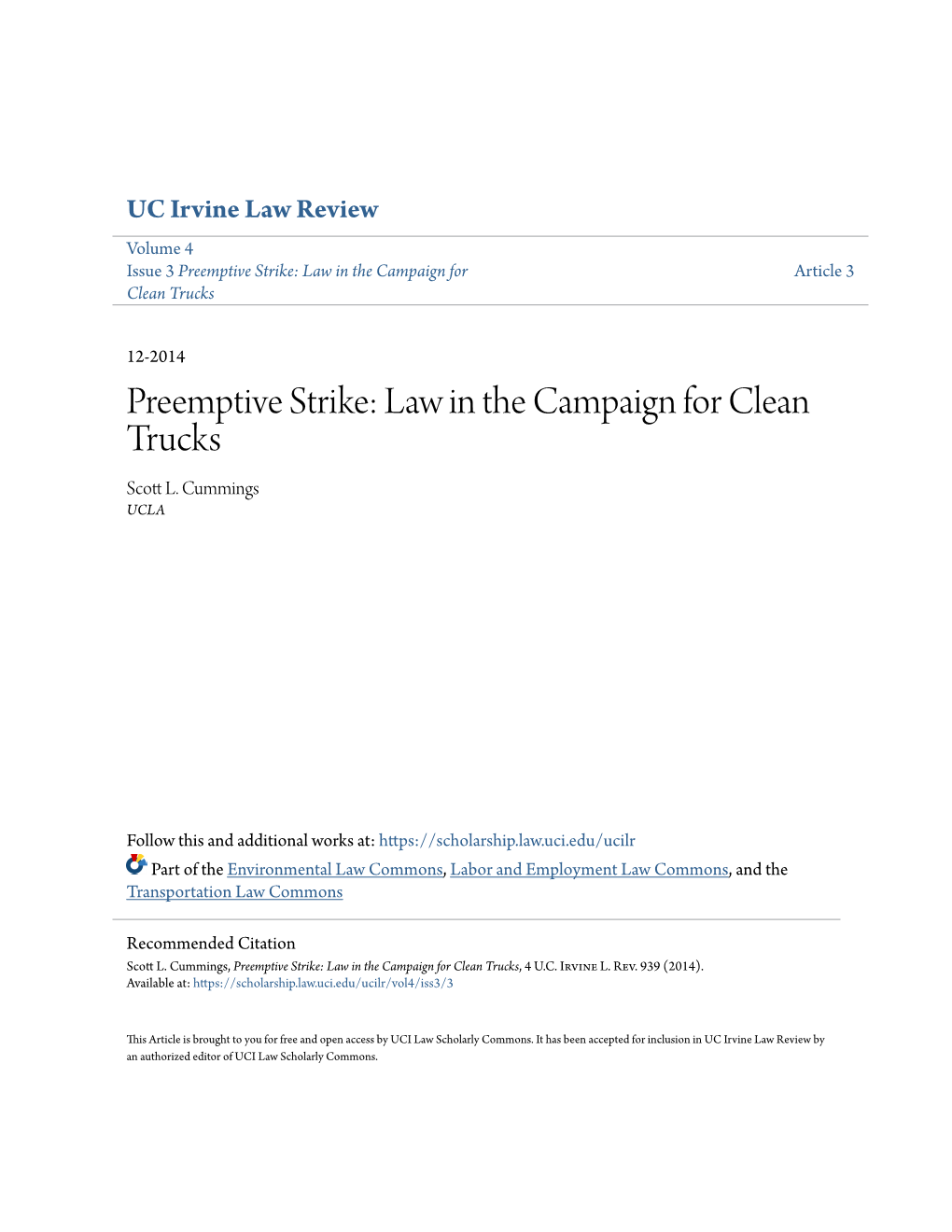 Preemptive Strike: Law in the Campaign for Article 3 Clean Trucks