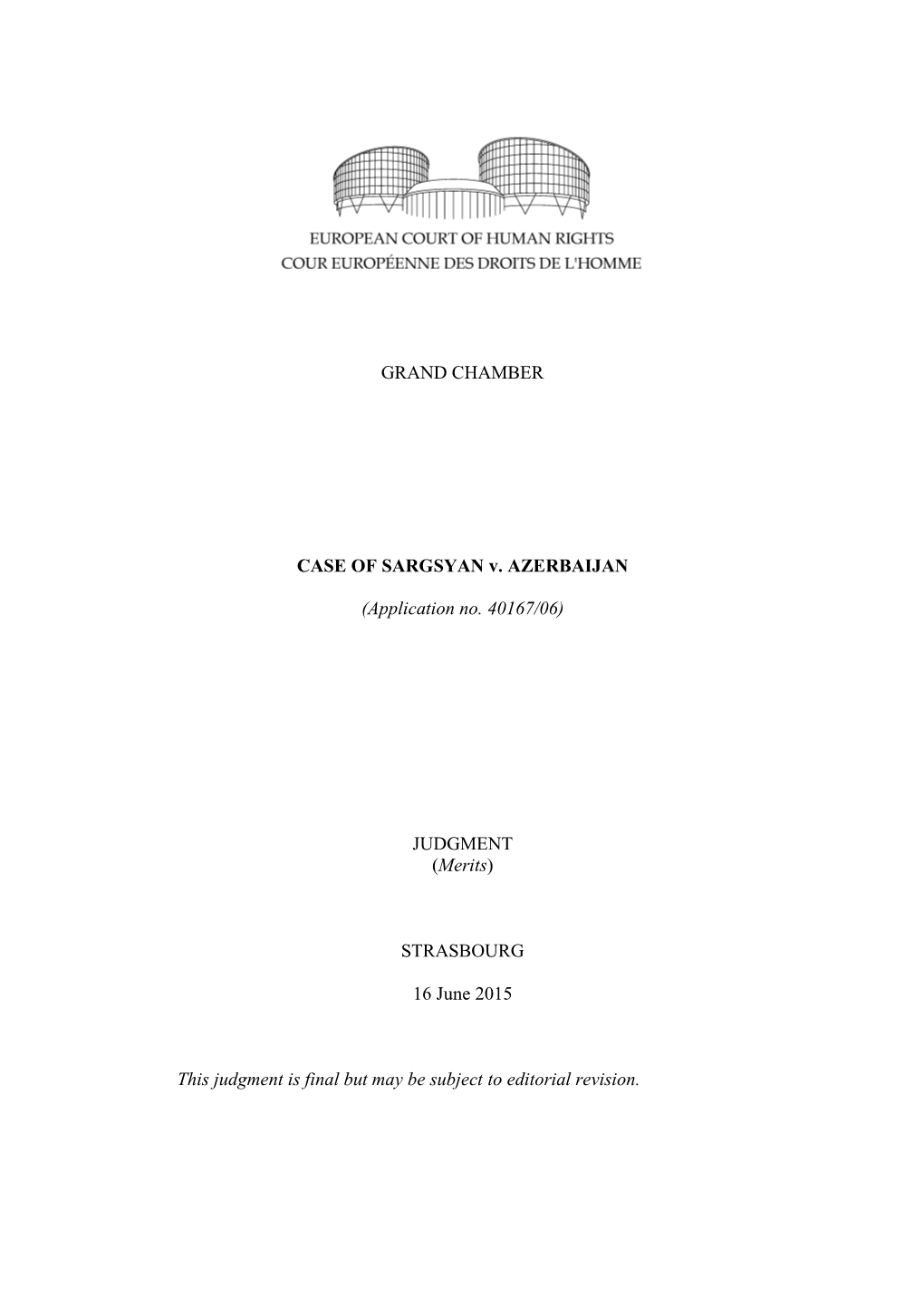 GRAND CHAMBER CASE of SARGSYAN V. AZERBAIJAN