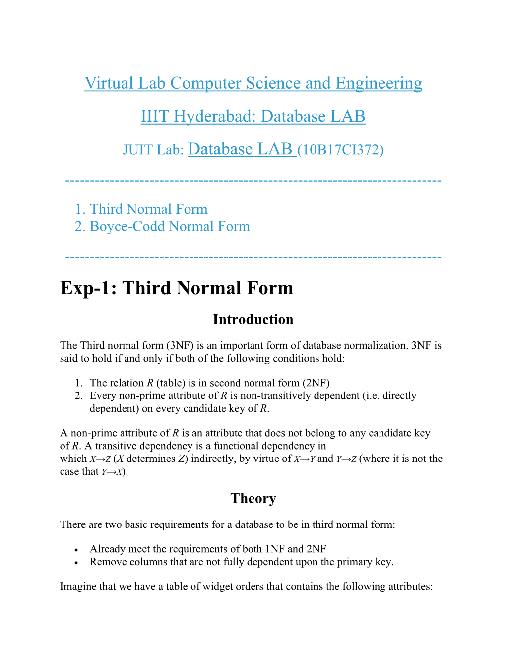 Exp-1: Third Normal Form Introduction