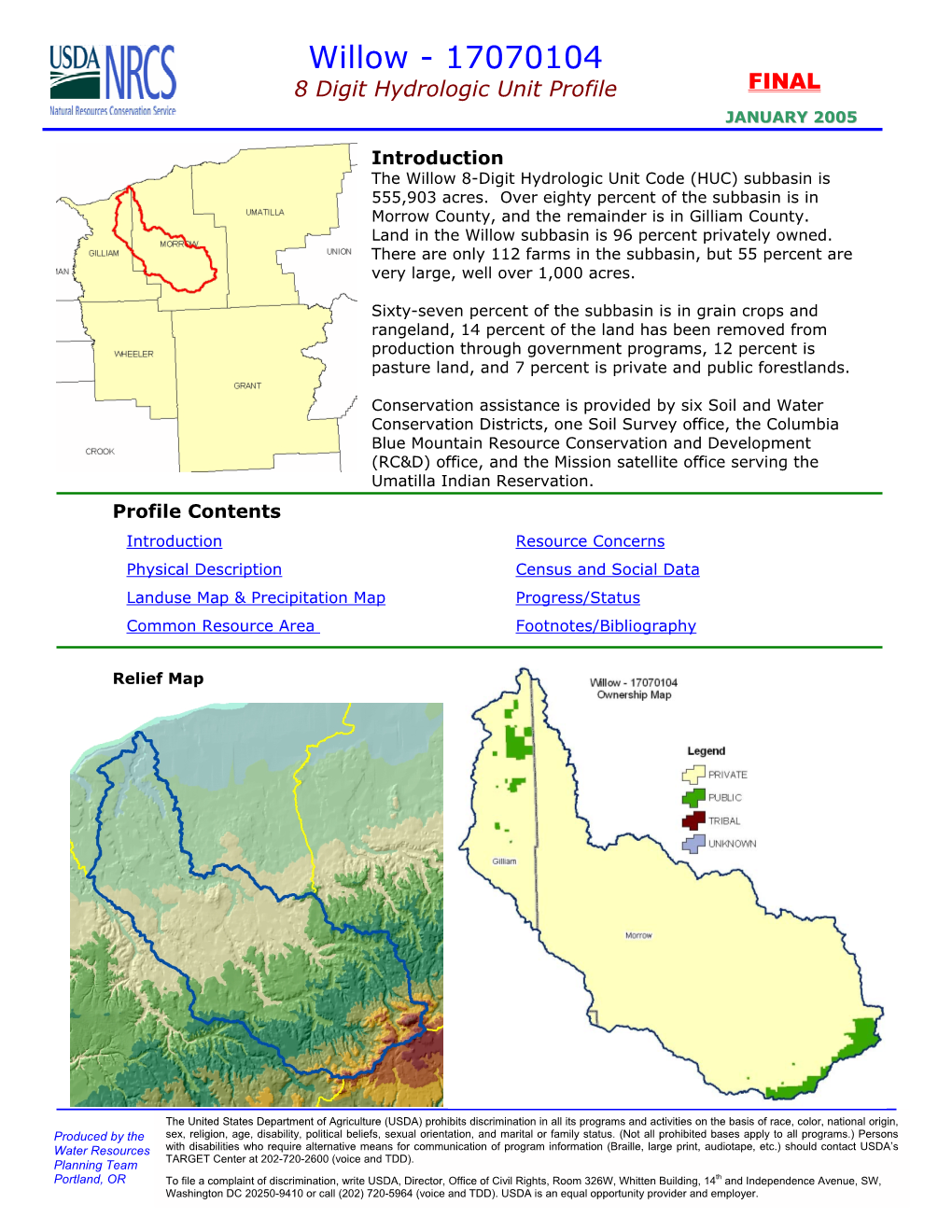 Willow - 17070104 8 Digit Hydrologic Unit Profile FINAL JANUARY 2005