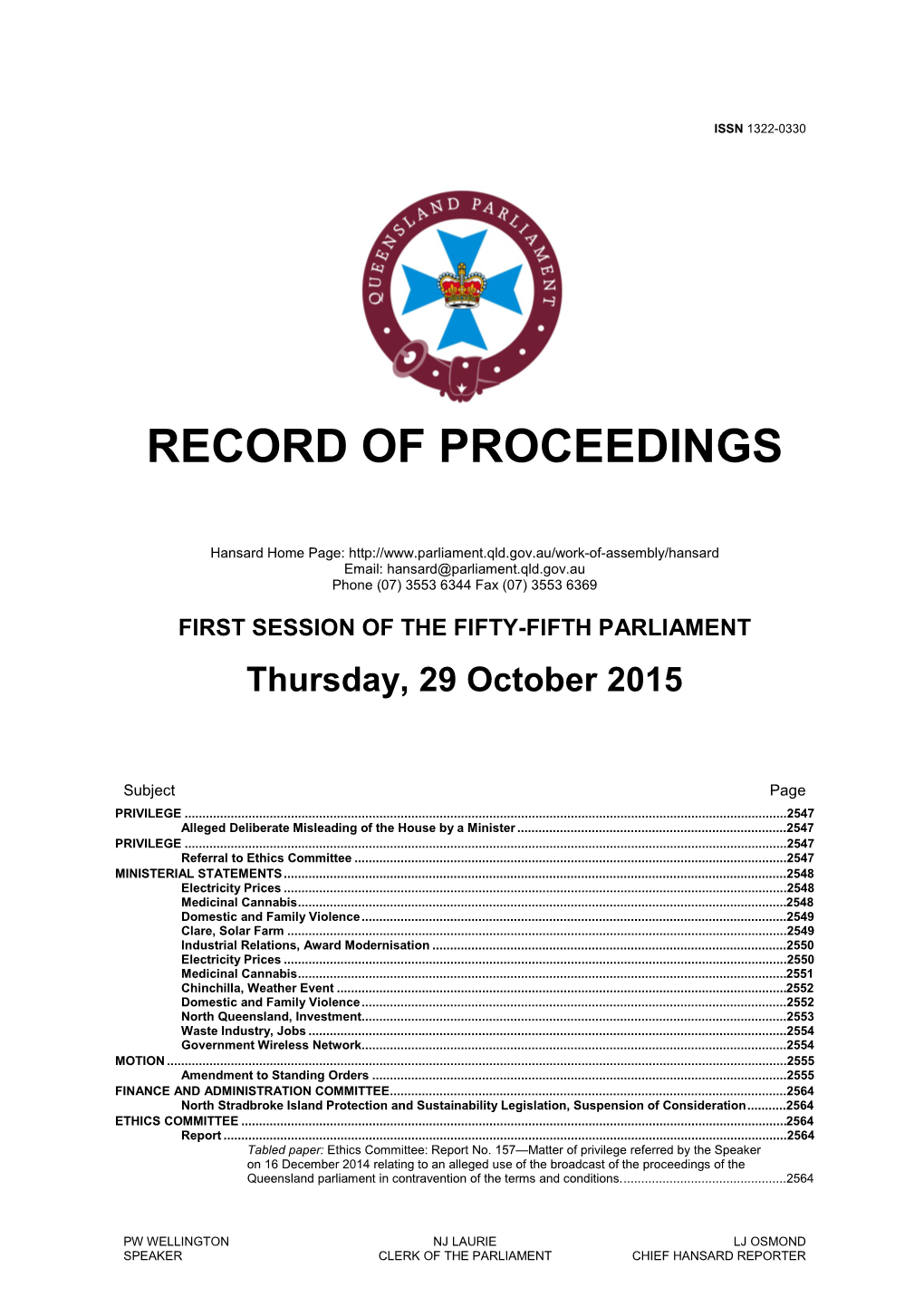 Record of Proceedings