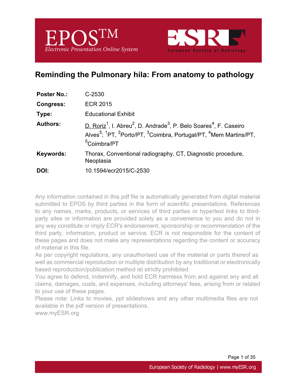 Reminding the Pulmonary Hila: from Anatomy to Pathology