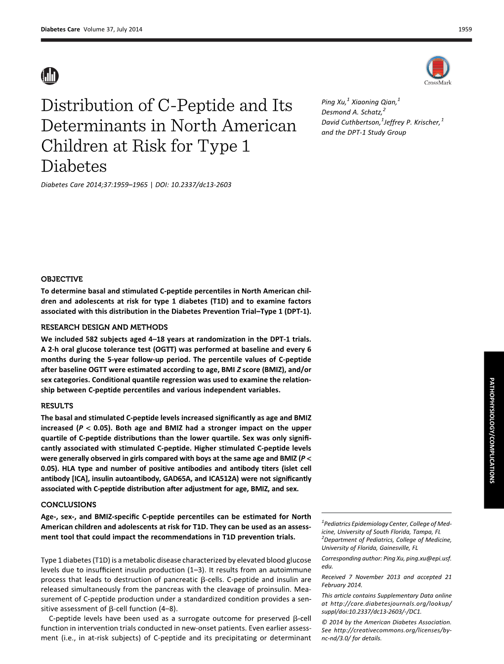 Distribution of C-Peptide and Its Determinants in North American