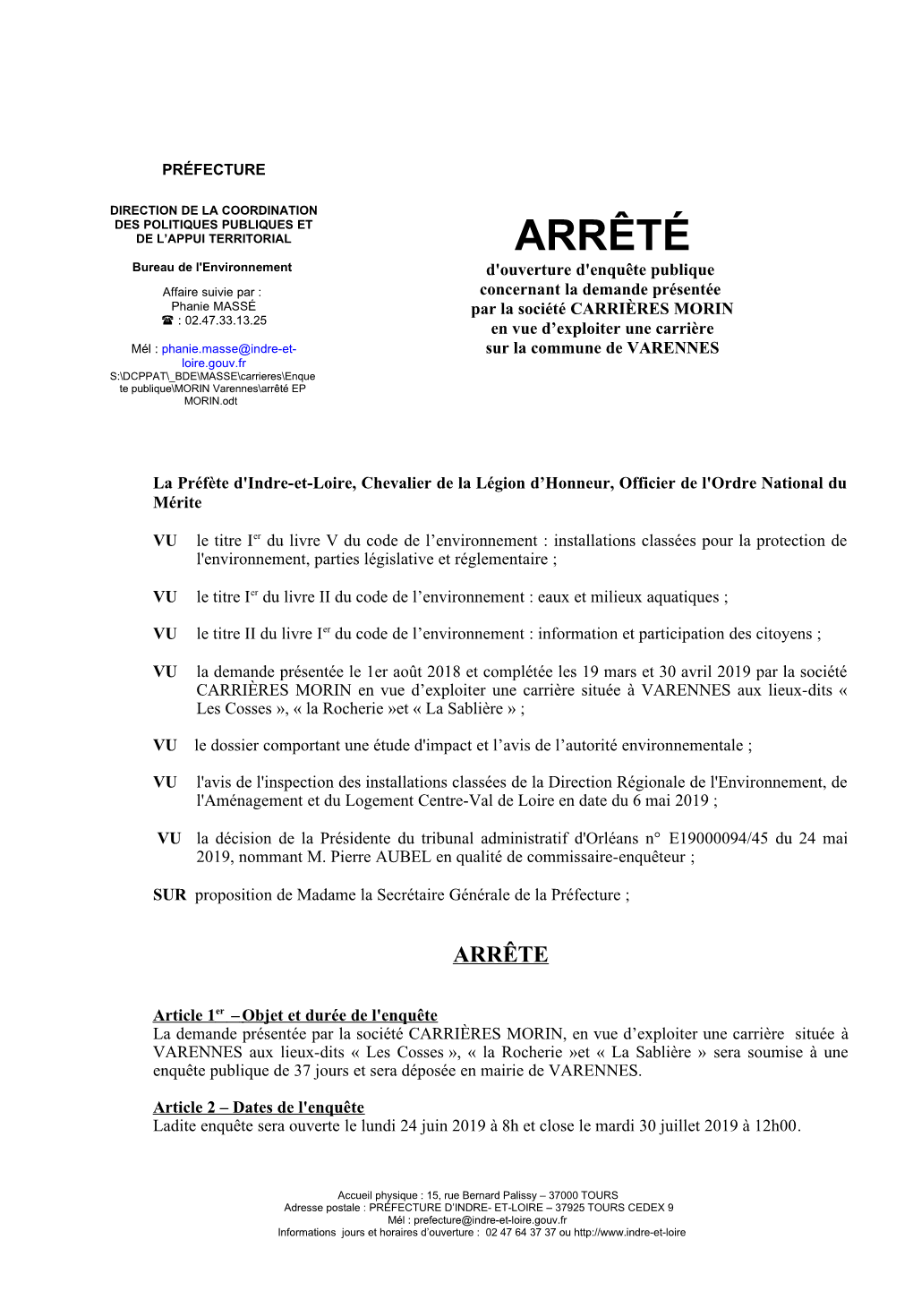 Le Prefet Du Departement D'indre-Et-Loire
