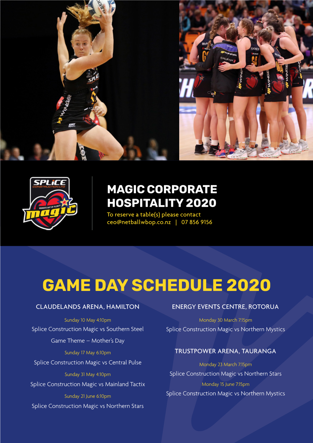 Magic Corporate Hospitality 2020 Game Day Schedule 2020