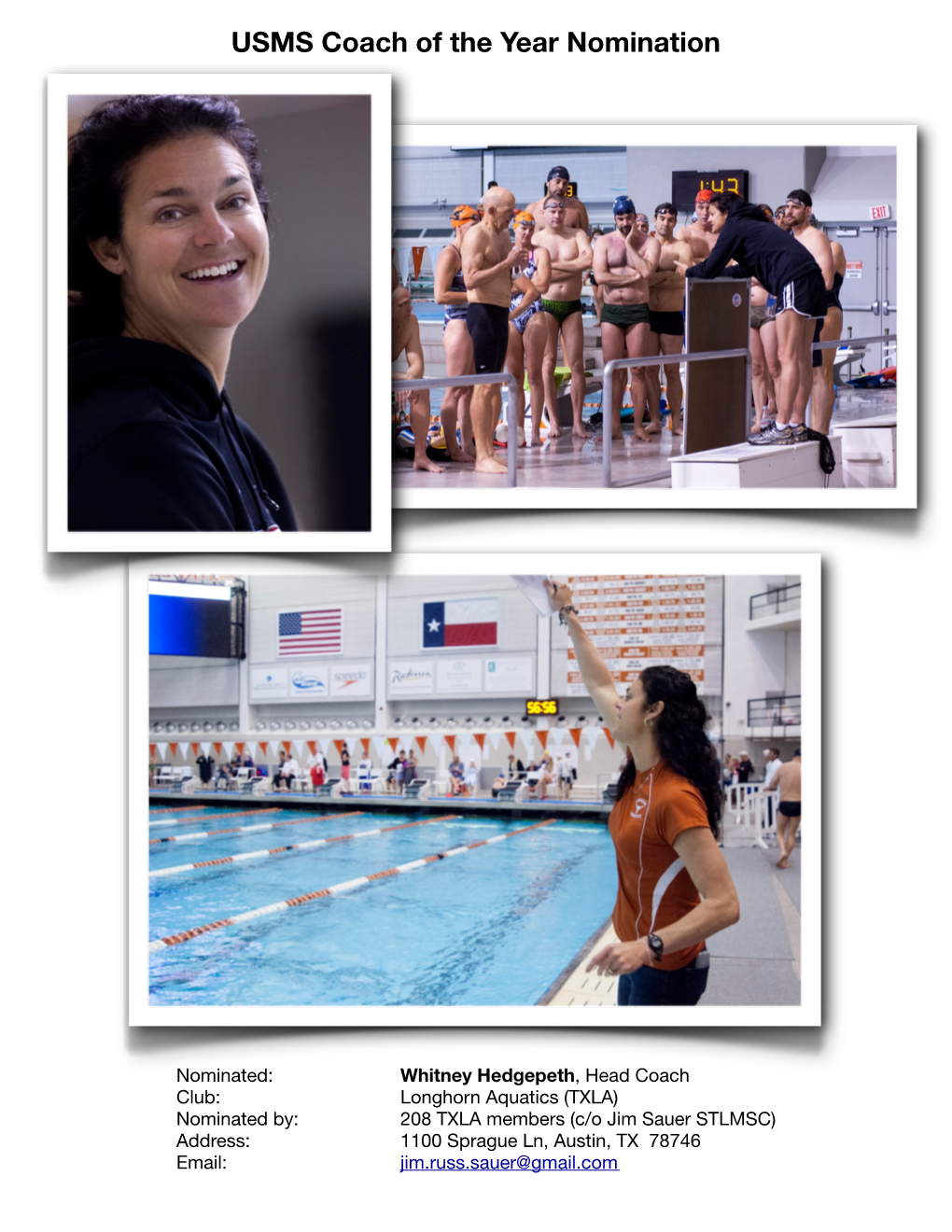 TXLA USMS Coach of the Year Nomination 2012