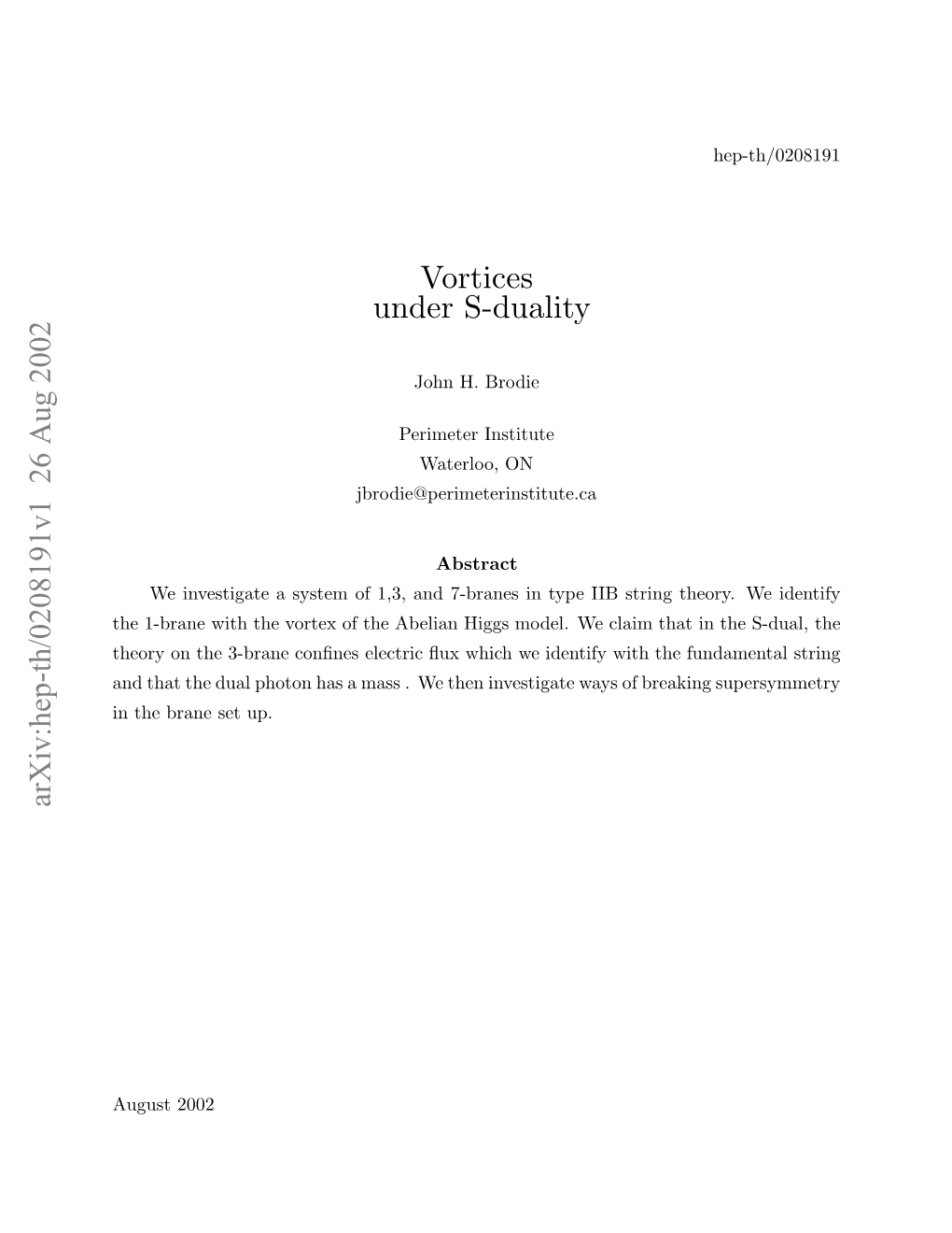 Vortices Under S-Duality