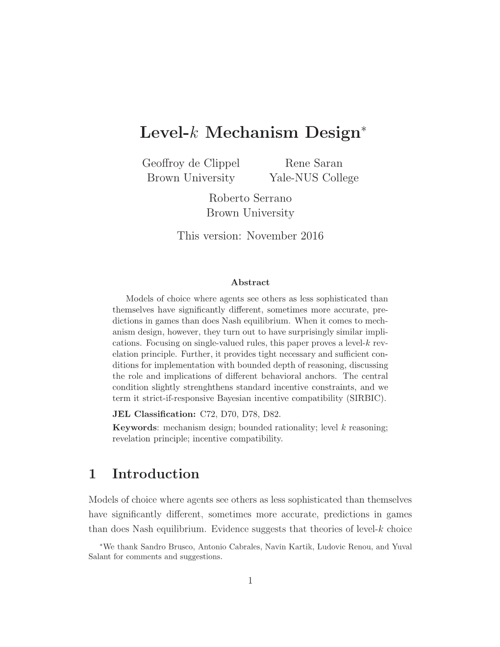 Level-K Mechanism Design∗