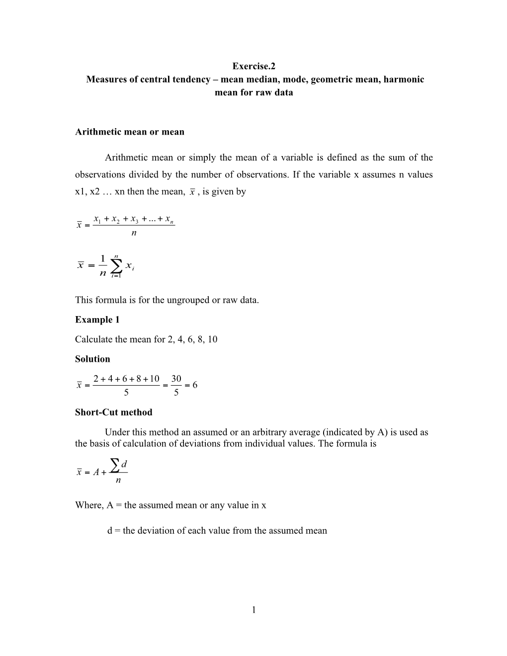 Mean Median, Mode, Geometric Mean, Harmonic Mean for Raw Data