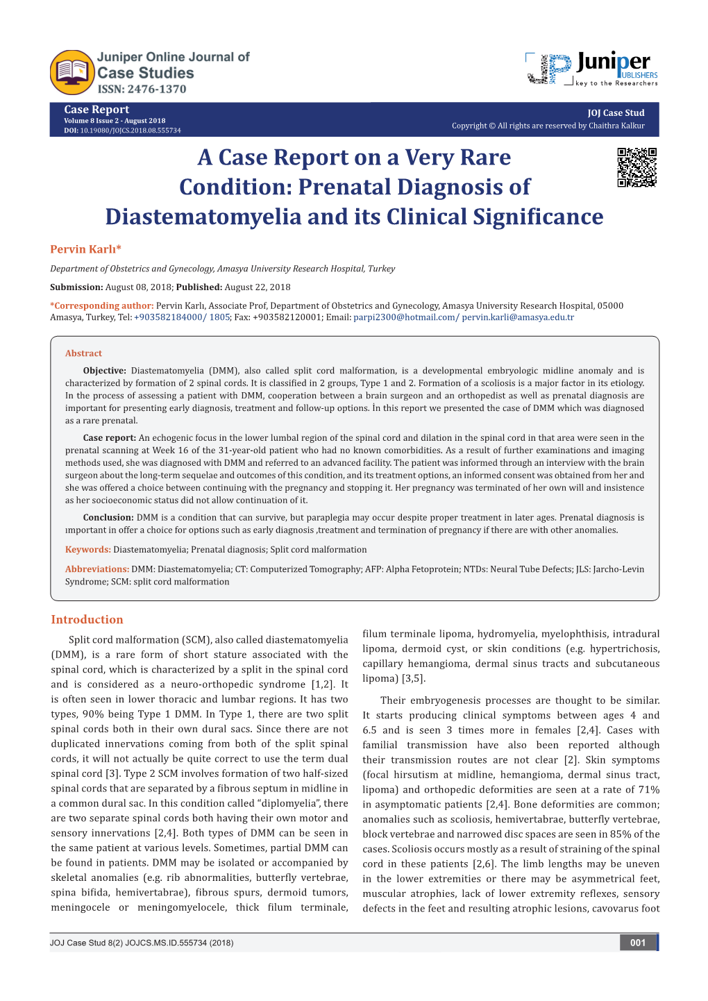 Prenatal Diagnosis of Diastematomyelia and Its Clinical Significance