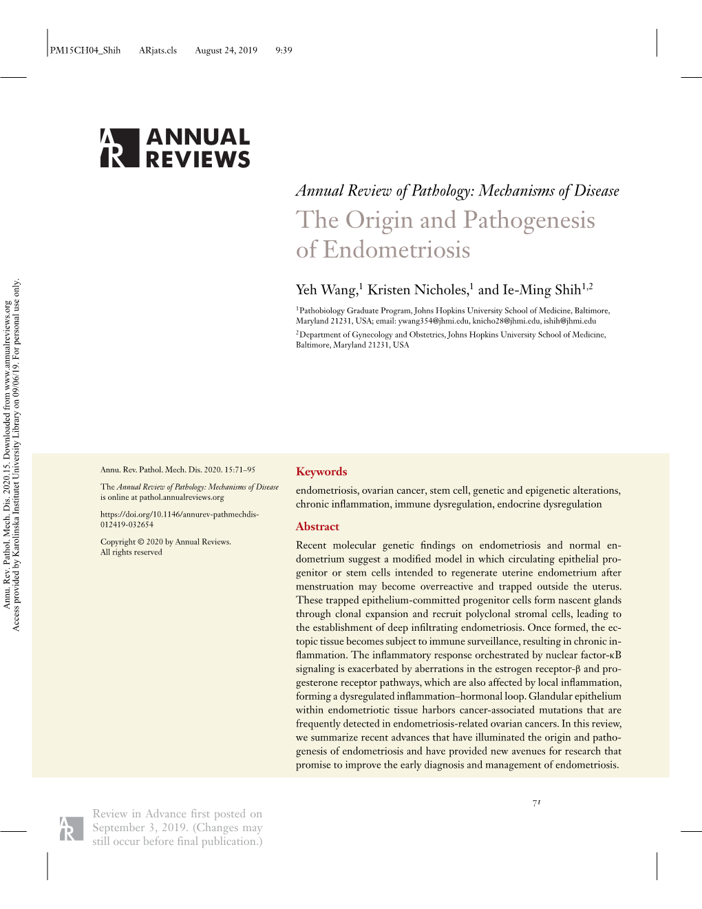 The Origin and Pathogenesis of Endometriosis