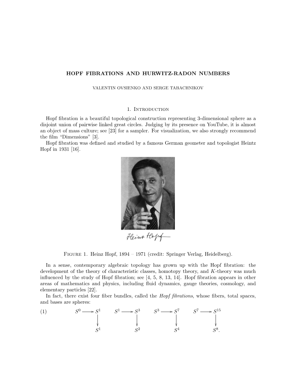 Hopf Fibrations and Hurwitz-Radon Numbers, with V. Ovsienko