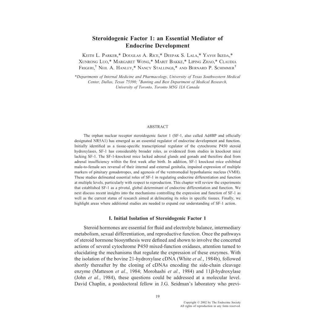 Steroidogenic Factor 1: an Essential Mediator of Endocrine Development