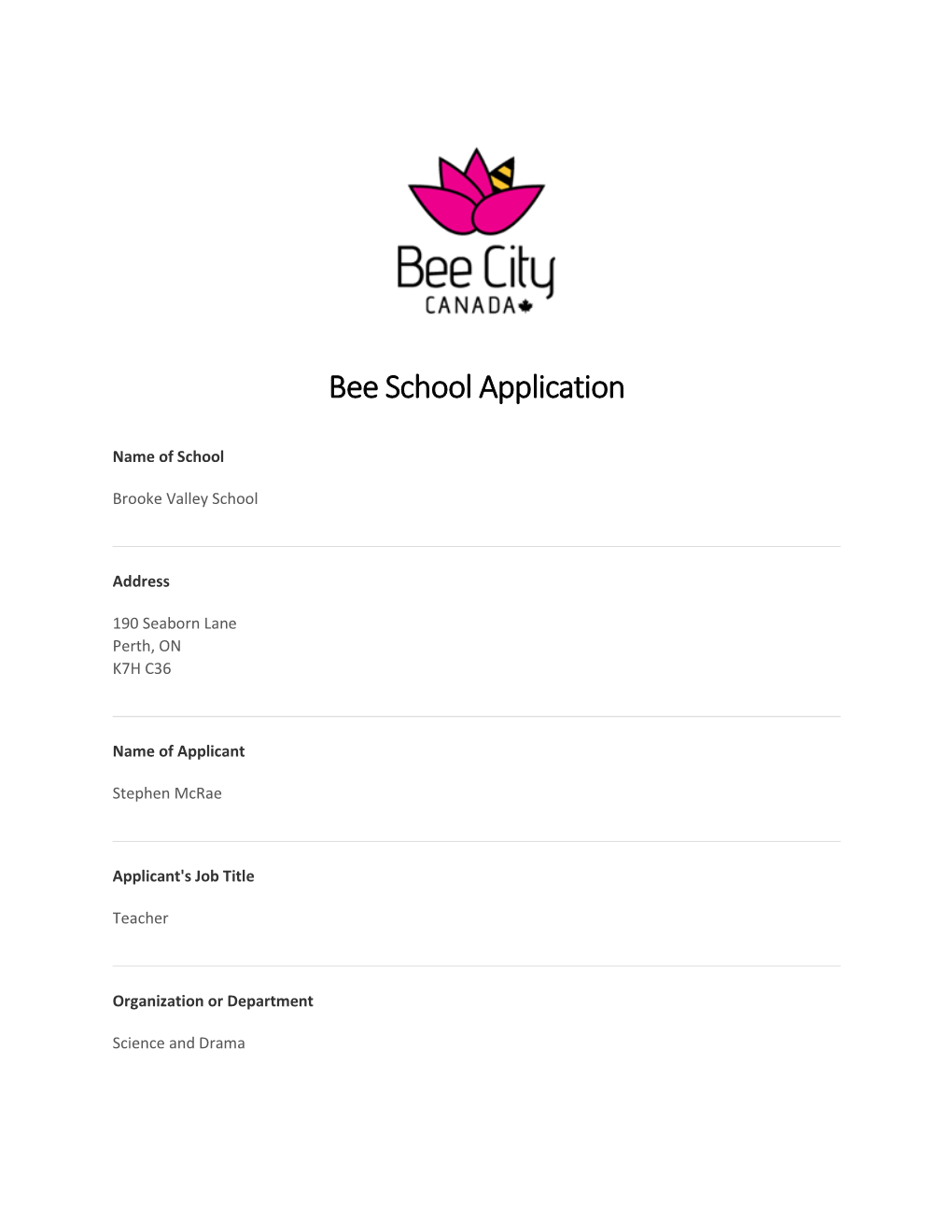 Bee School Application