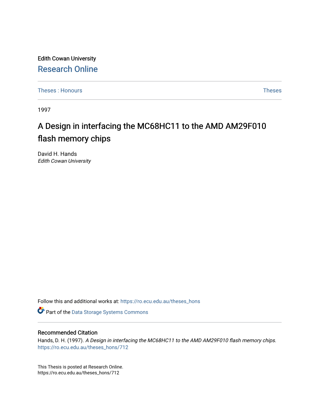 A Design in Interfacing the MC68HC11 to the AMD AM29F010 Flash Memory Chips