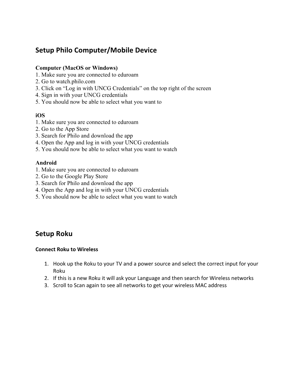 Philo Setup Instructions