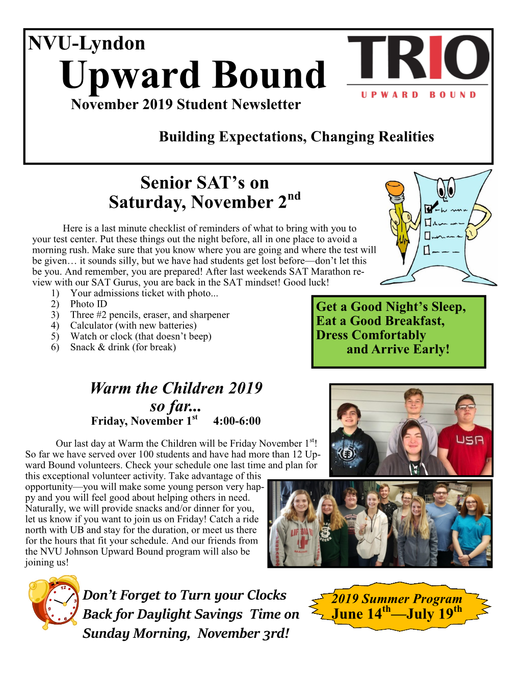 Upward Bound November 2019 Student Newsletter