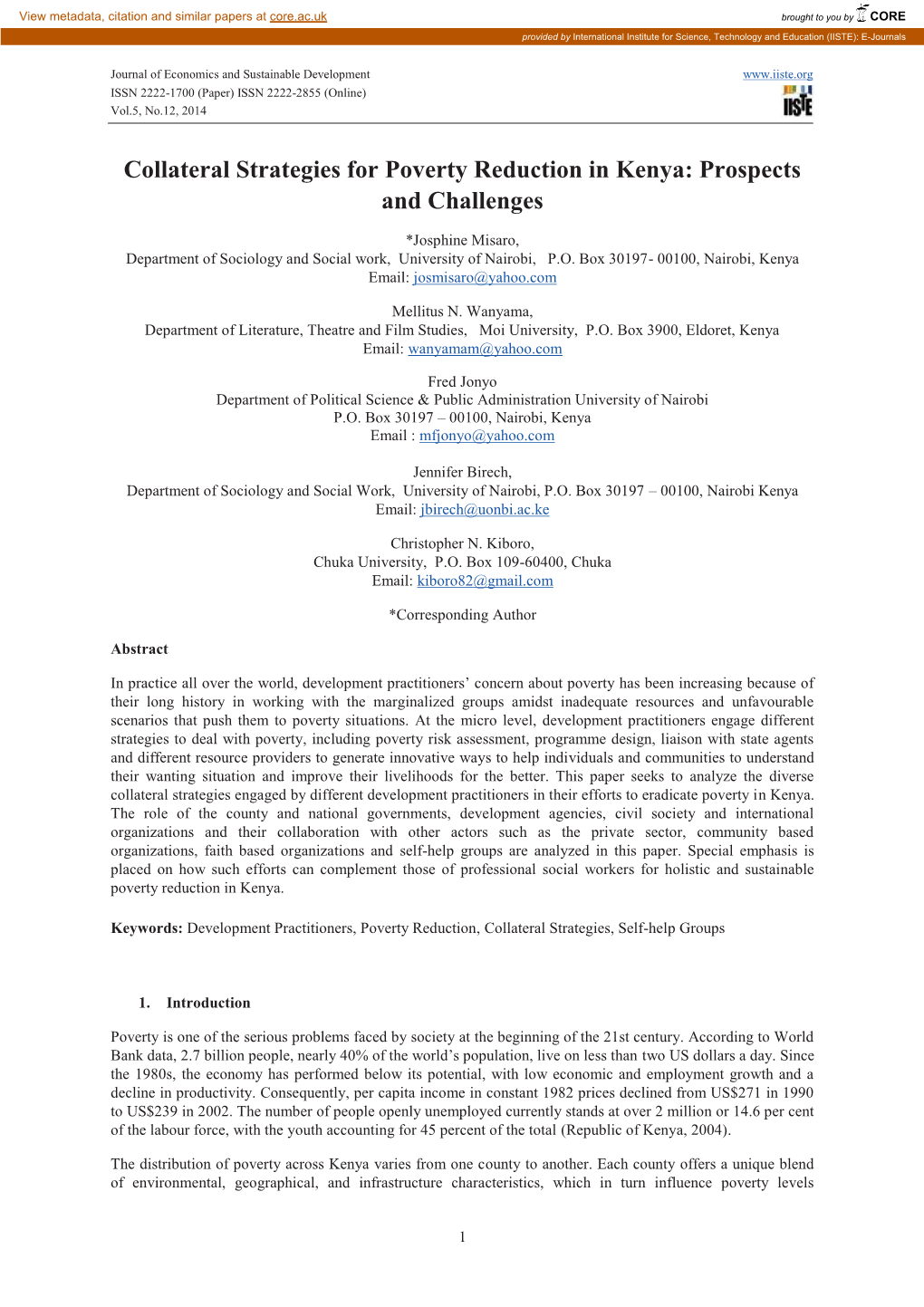 Collateral Strategies for Poverty Reduction in Kenya: Prospects and Challenges