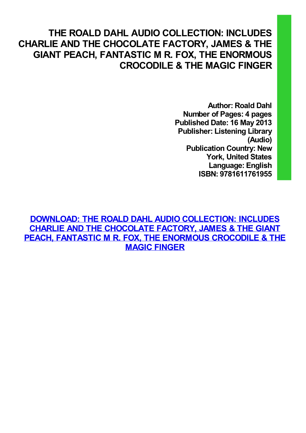 {Download PDF} the Roald Dahl Audio Collection: Includes Charlie