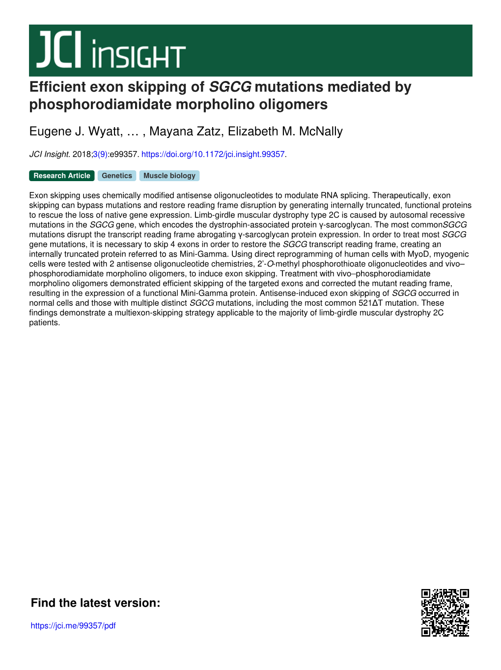 Efficient Exon Skipping of SGCG Mutations Mediated by Phosphorodiamidate Morpholino Oligomers
