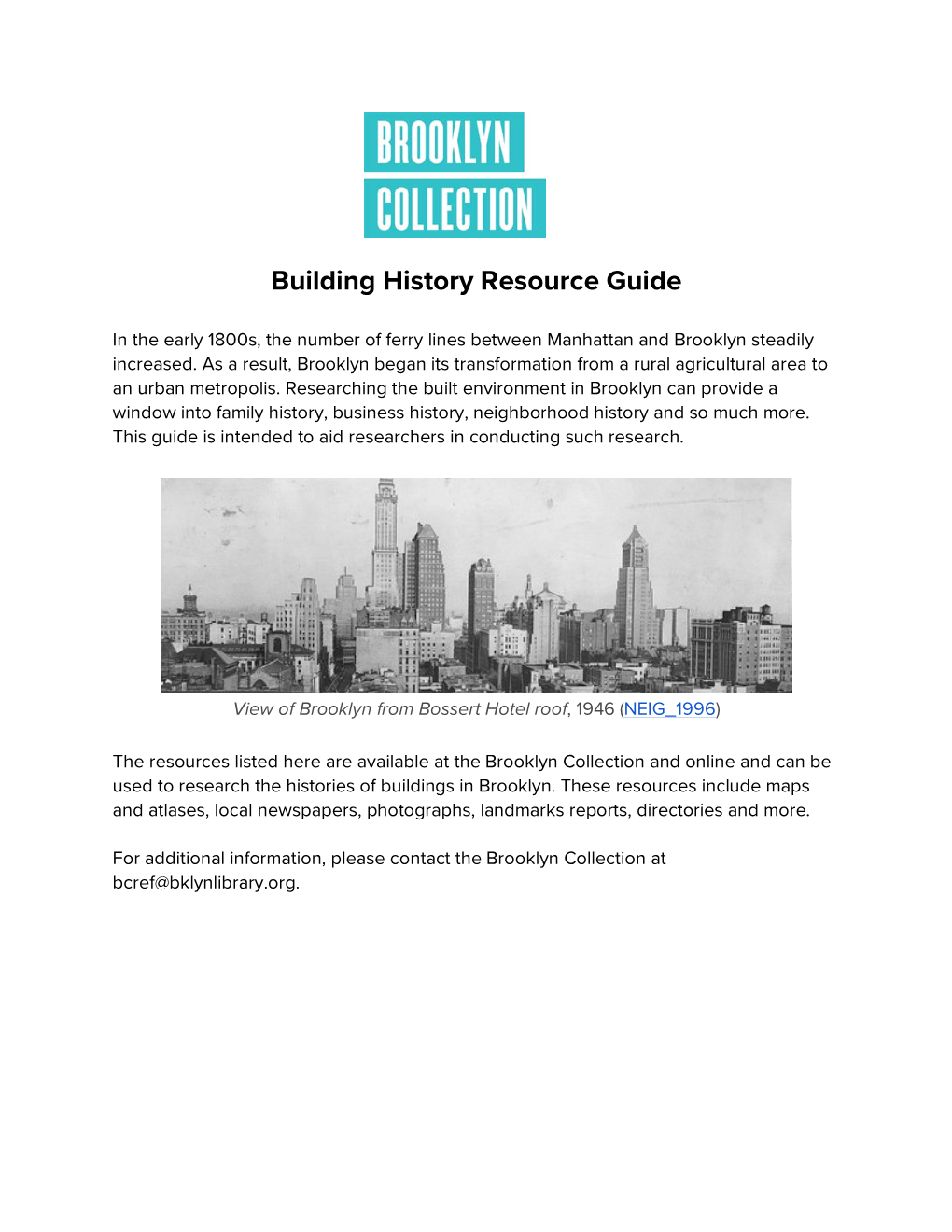 Building History Resource Guide