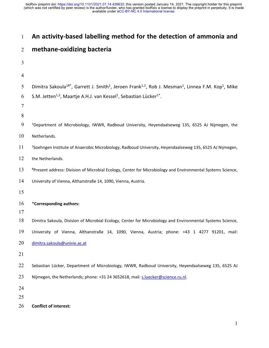 An Activity-Based Labelling Method for the Detection of Ammonia And