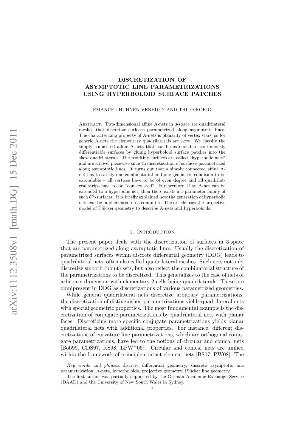 Discretization of Asymptotic Line Parametrizations Using Hyperboloid Surface Patches