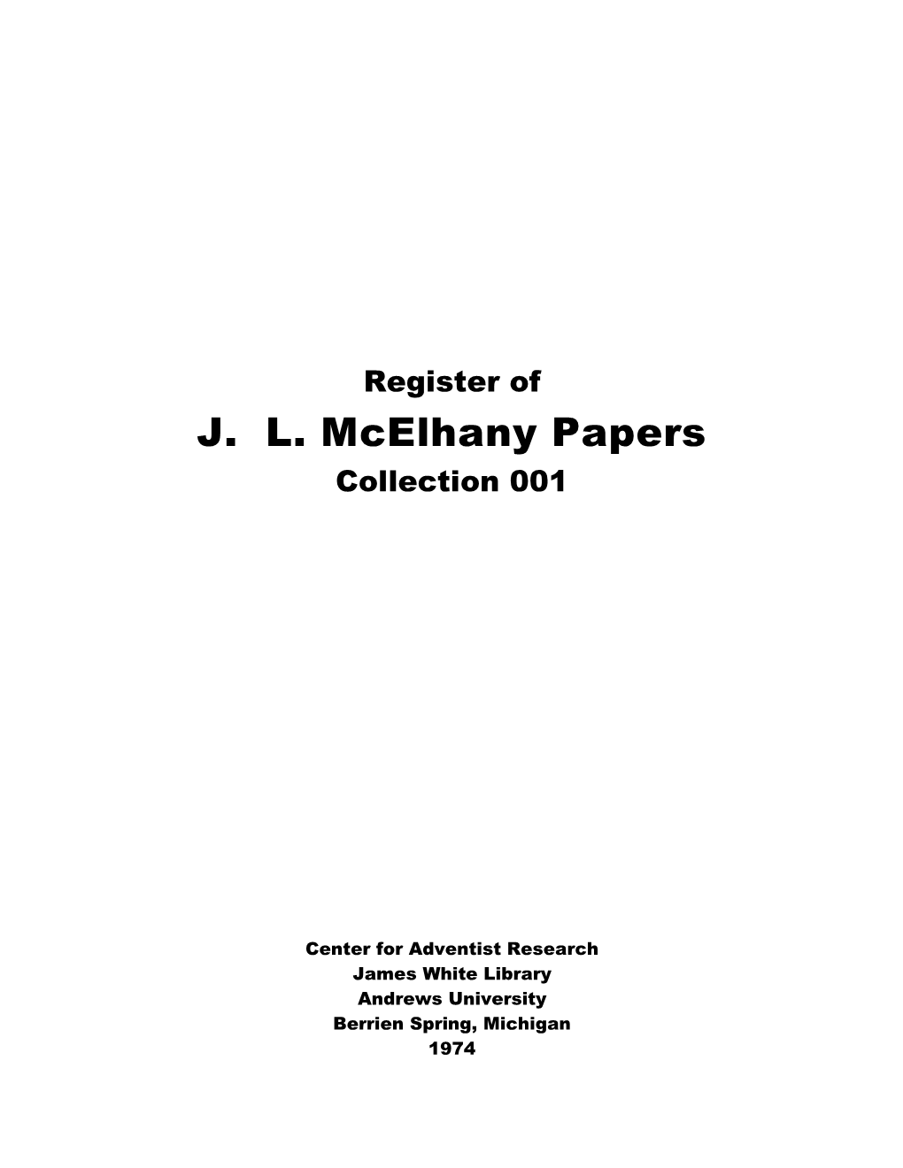 J. L. Mcelhany Papers