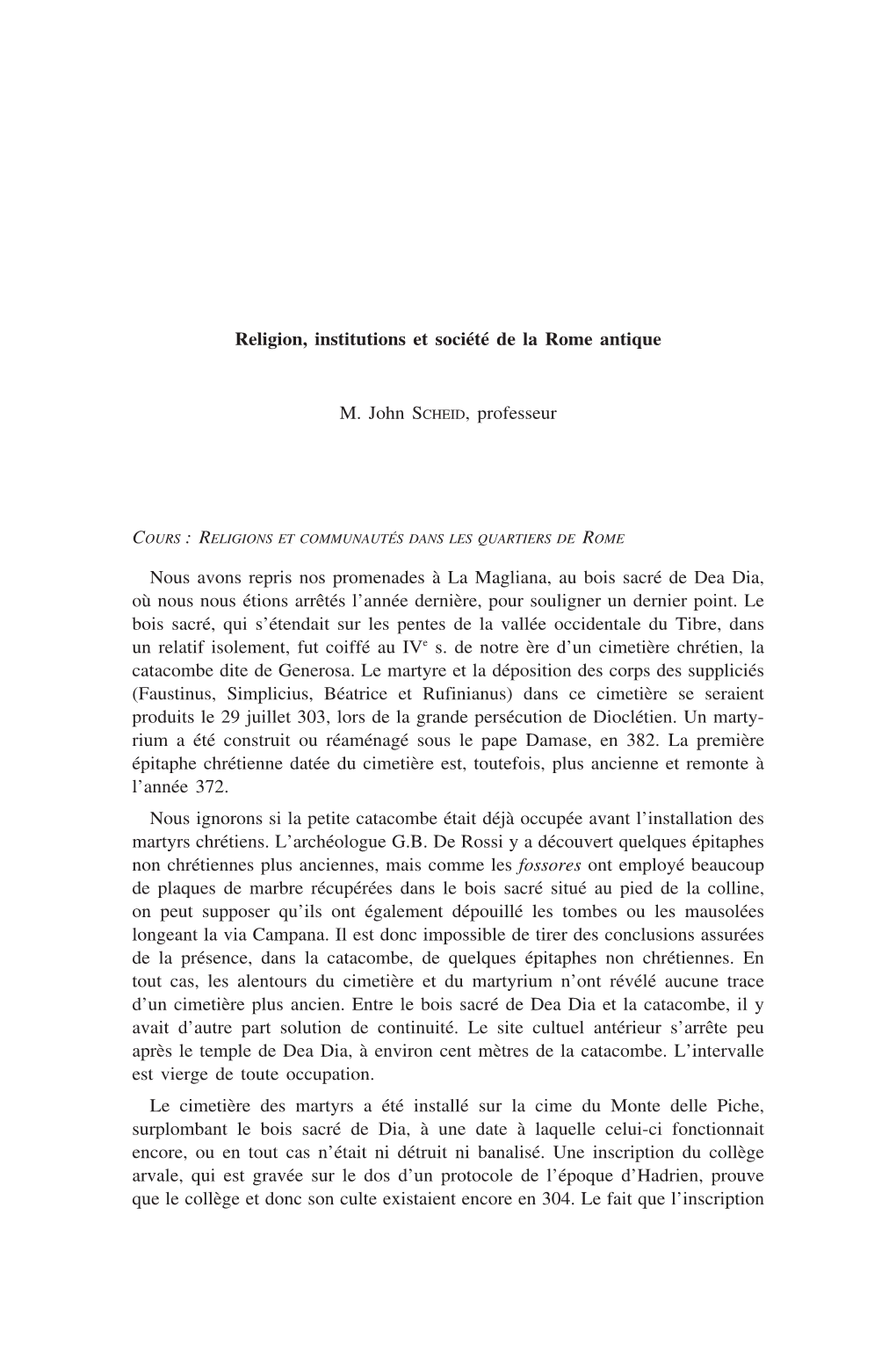 Religion, Institutions Et Société De La Rome Antique