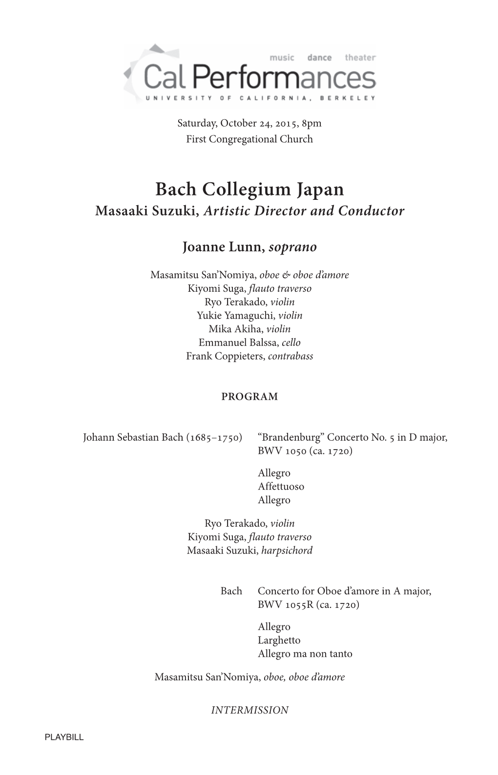 Bach Collegium Japan Masaaki Suzuki, Artistic Director and Conductor